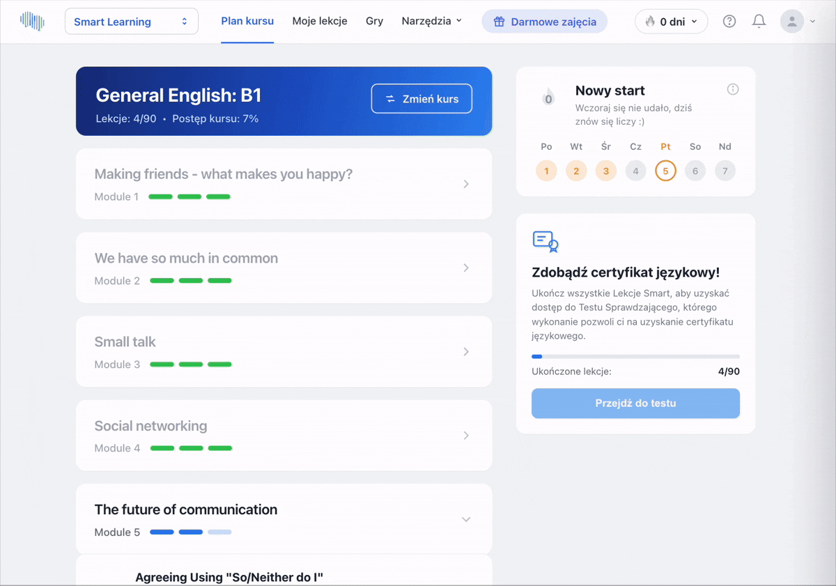 Smart Learning — plan kursu w Fluentbe